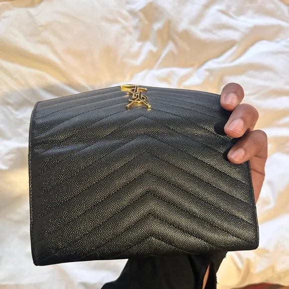 Yves Saint Laurent Black Leather Wallet with Gold Logo - Picture 2 of 8